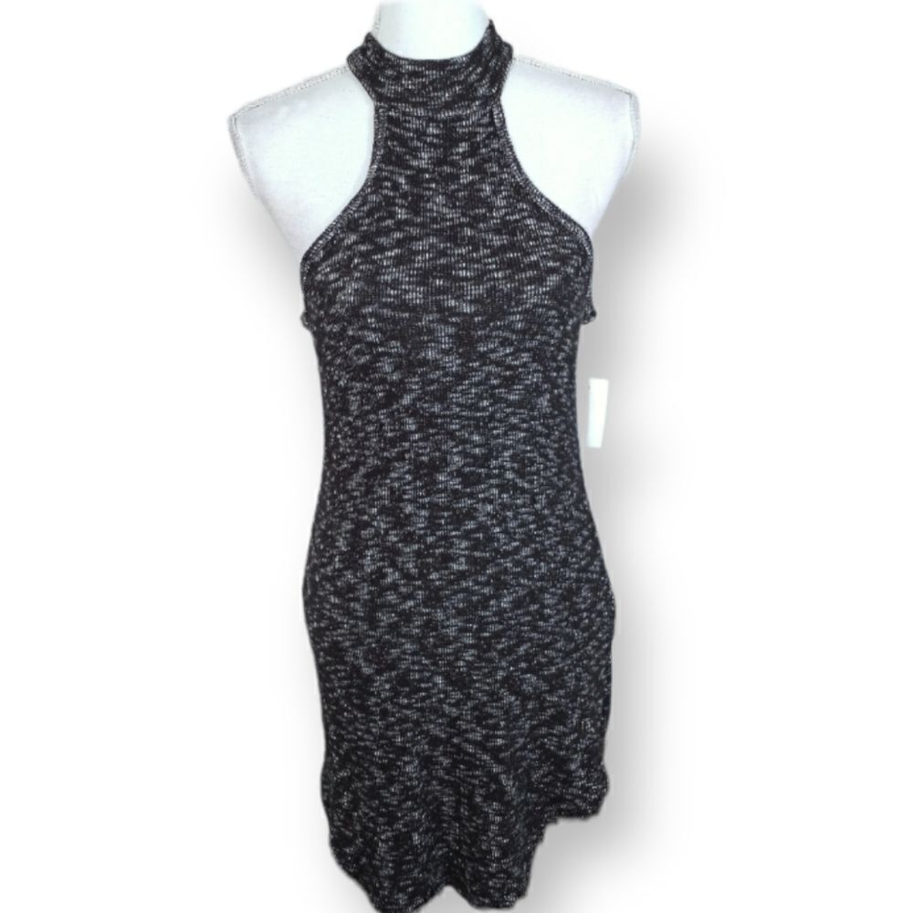BLACK BEAD BLACK & WHITE MARBLED TURTLENECK SWEATER DRESS SZ.L NWT